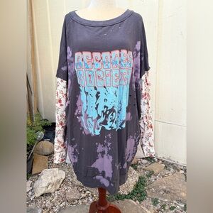 Free People We the Free Records Society Twofer Graphic Print Tunic Top Grunge